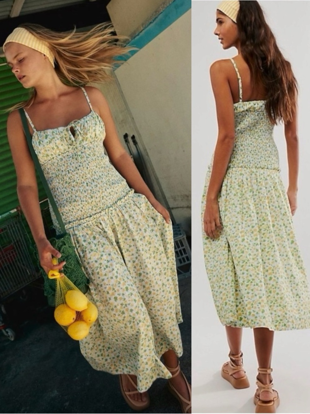 Free People Lavender Daze Dress in Green Combo Medium Floral Dainty Picnic NEW